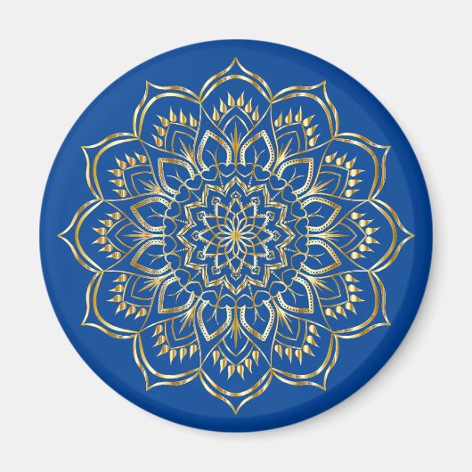 Elegantes Blau- und Gold Floral Mandala Muster Magnet (Vorne)