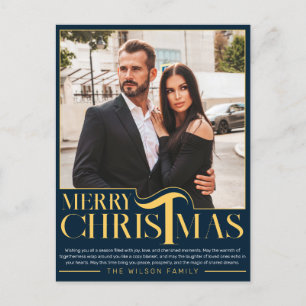 Elegantes Blau und Gold Frohe Weihnachten Familien
