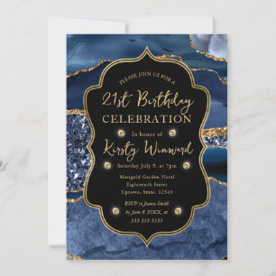 Elegantes Blau- und Gold-Glitter-Achat 21. Geburts Einladung