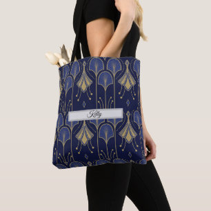 Elegantes Blau und Gold im Art Deco Stil Tasche
