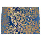 Elegantes Blau und Gold Mandala Muster Große Geschenktüte (Vorderseite)