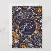 Elegantes Blau und Gold Muster 90. Geburtstag Einladung (Rückseite)