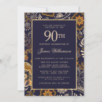 Elegantes Blau und Gold Muster 90. Geburtstag
