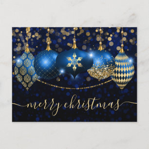 Elegantes Blau- und Gold-Ornament Frohe Weihnachte Feiertagspostkarte