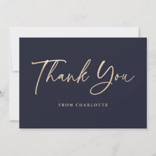 Elegantes Blau- und Gold-Schriftbild Dankeskarte