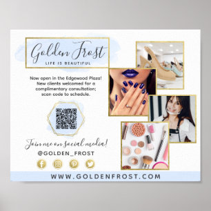 Elegantes Blau- und Gold-Wasserfarben-Logo Promo-F Poster