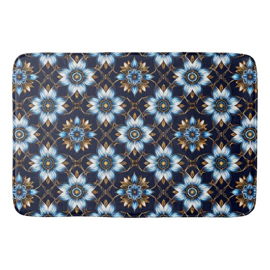 Elegantes Blau- und Goldmuster Badematte (Vorderseite)