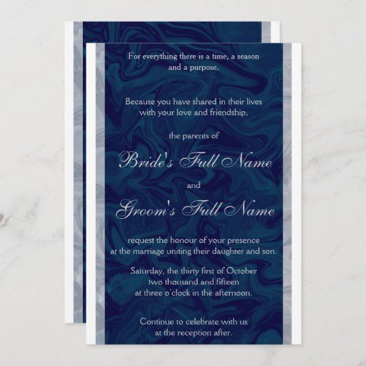 Elegantes Blau und graues Marmor Einladung zur Hoc (Vorne/Hinten)