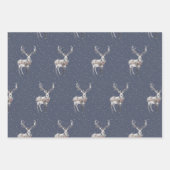 Elegantes Blau und Gray Snowy Rentier Weihnachten Geschenkpapier Set (Vorderseite)
