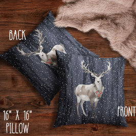 Elegantes Blau und Gray Snowy Rentier Weihnachten Kissen
