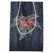 Elegantes Blau und Gray Snowy Rentier Weihnachten Mittlere Geschenktüte (Rückseite)