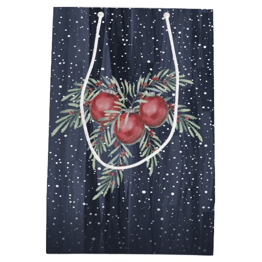 Elegantes Blau und Gray Snowy Rentier Weihnachten Mittlere Geschenktüte (Rückseite)
