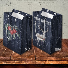 Elegantes Blau und Gray Snowy Rentier Weihnachten Mittlere Geschenktüte