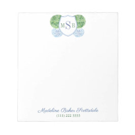 Elegantes Blau- und Grünes Boxwood Monogramm Notizblock