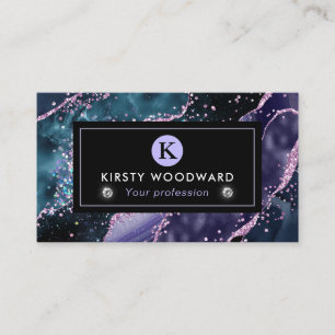 Elegantes Blau- und Lila-Glitter-Achat Visitenkarte