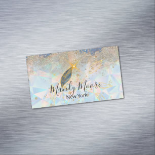 Elegantes Blau und luxuriöses Gold Aquarell-Blumen Magnetische Visitenkarte