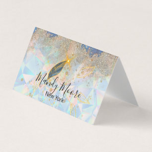 Elegantes Blau und luxuriöses Gold Aquarell-Blumen Visitenkarten