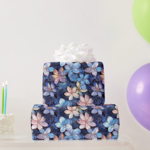Elegantes Blau und Rosa Blume Mosaikglas-Muster Geschenkpapier