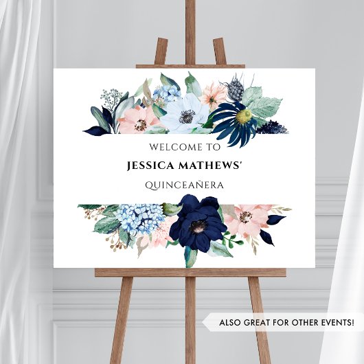 Elegantes Blau und Rosa Korallenblume, Begrüßungsz Poster