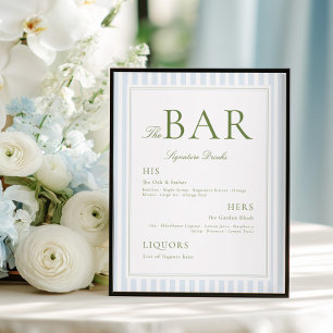 Elegantes Blau- und Salbeistreifen-BAR-Poster Poster