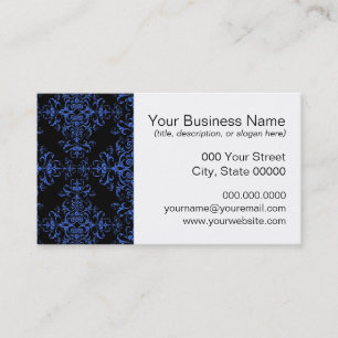 Elegantes Blau- und Schwarz-Blumen-Damask-Muster Visitenkarte
