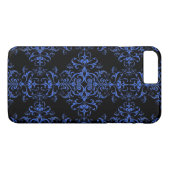 Elegantes Blau- und Schwarz-Damaskus-Stilmuster Case-Mate iPhone Hülle (Rückseite (Horizontal))