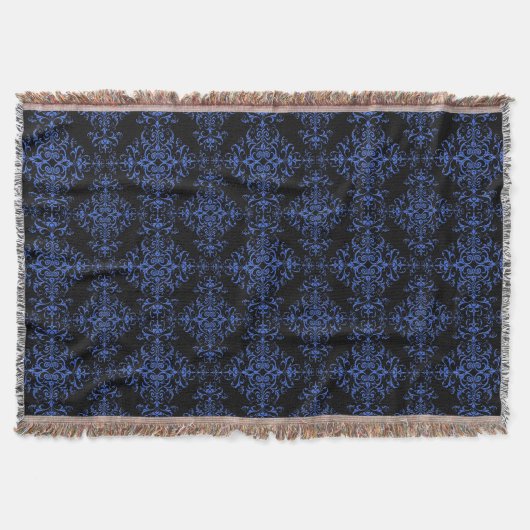 Elegantes Blau- und Schwarz-Damaskus-Stilmuster Decke (Vorderseite)
