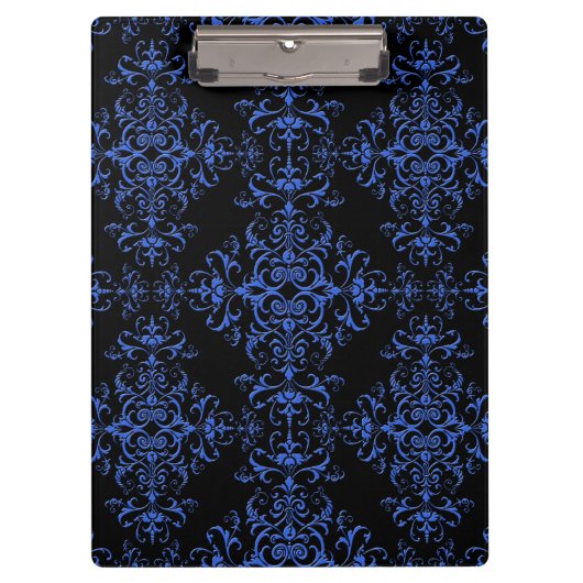 Elegantes Blau- und Schwarz-Damaskus-Stilmuster Klemmbrett (Vorderseite)