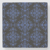 Elegantes Blau- und Schwarz-Damaskus-Stilmuster Steinuntersetzer (Vorderseite)
