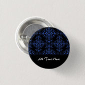 Elegantes Blau- und Schwarz-Floral Damask Style Mu Button (Vorne & Hinten)