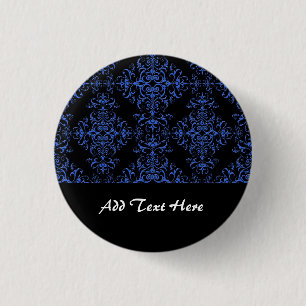 Elegantes Blau- und Schwarz-Floral Damask Style Mu Button