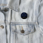 Elegantes Blau- und Schwarz-Floral Damask Style Mu Button (Beispiel)