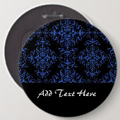 Elegantes Blau- und Schwarz-Floral Damask Style Mu Button (Vorne & Hinten)