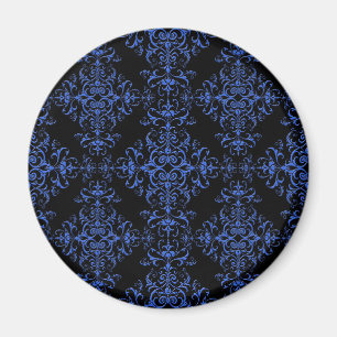 Elegantes Blau- und Schwarz-Floral Damask Style Mu Magnet