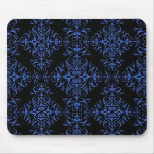 Elegantes Blau- und Schwarz-Floral Damask Style Mu Mousepad