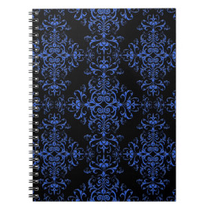 Elegantes Blau- und Schwarz-Floral Damask Style Mu Notizblock