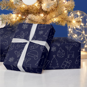Elegantes Blau- und Silber-Glitter-Weihnachtsmuste Geschenkpapier