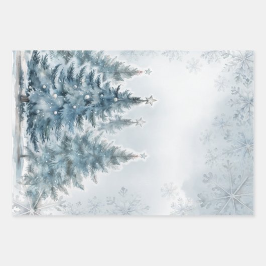 Elegantes Blau und Silber Winter Wonderland Geschenkpapier Set (Vorderseite 3)