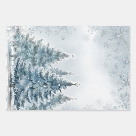 Elegantes Blau und Silber Winter Wonderland Geschenkpapier Set (Vorderseite)