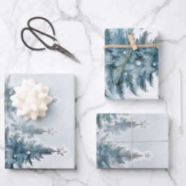 Elegantes Blau und Silber Winter Wonderland Geschenkpapier Set