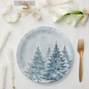 Elegantes Blau und Silber Winter Wonderland Pappteller