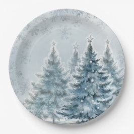 Elegantes Blau und Silber Winter Wonderland Pappteller
