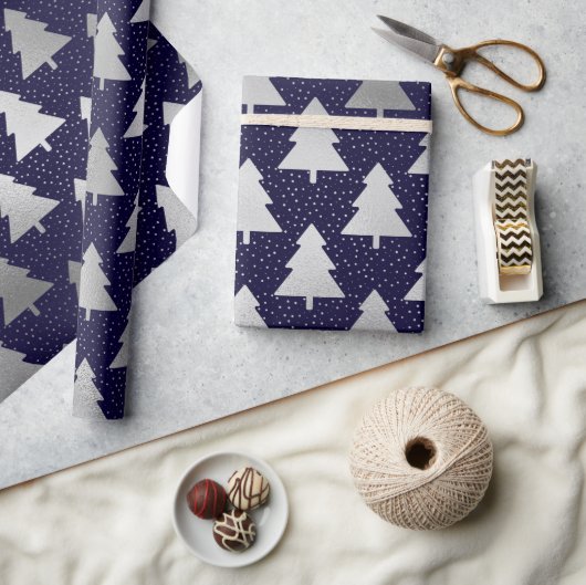 Elegantes Blau und Silberne Imitate Foil Christmas Geschenkpapier (Kunsthandwerk)