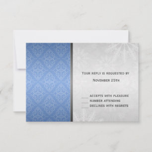 Elegantes Blau und Silberner Damast Schneeflocken  RSVP Karte