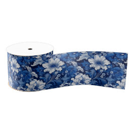 Elegantes Blau und Vintage Blüten Ripsband