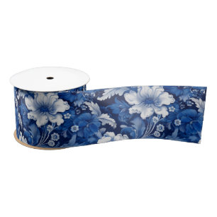Elegantes Blau und Vintage Blüten Satinband