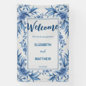 Elegantes Blau und Weiß Chinoiserie Antique Weddin Banner (Vertikal)