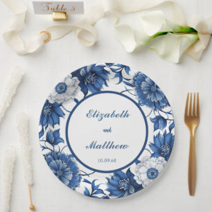 Elegantes Blau und Weiß Chinoiserie Antique Weddin Pappteller