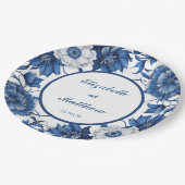 Elegantes Blau und Weiß Chinoiserie Antique Weddin Pappteller (Schrägansicht)