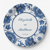 Elegantes Blau und Weiß Chinoiserie Antique Weddin Pappteller (Vorderseite)